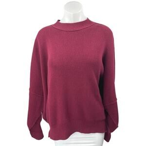 Free People Red Maroon Long Sleeve Ribbed Knit Mock Neck Sweater Top Size S